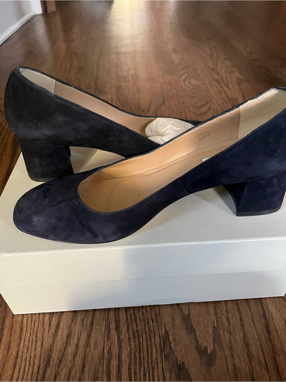 LK Bennett Navy Suede Block Heel Pumps